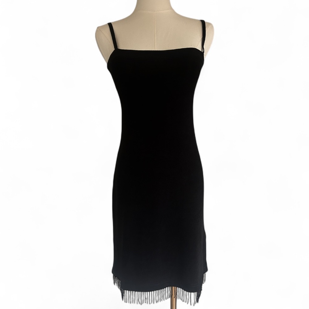 Y2K MARIAN & MARAL 90s Square Neck Mini Cami Dress Beaded Fringe Whimsigoth Sz S